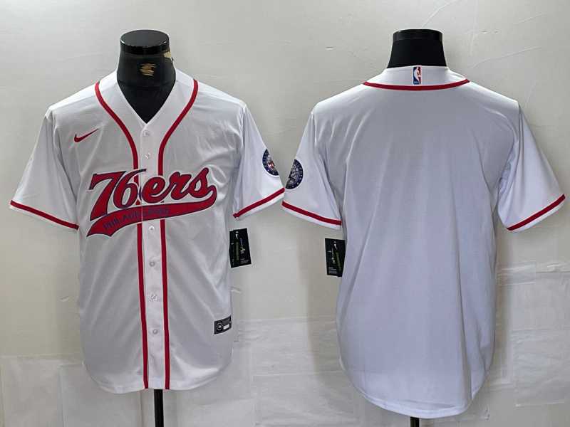Men%27s Philadelphia 76ers Blank White With Patch Cool Base Stitched Baseball Jersey->philadelphia 76ers->NBA Jersey